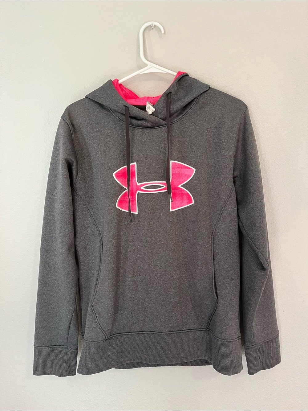 Under Armour Dark Gray Hoodie with Bright Pink Lining